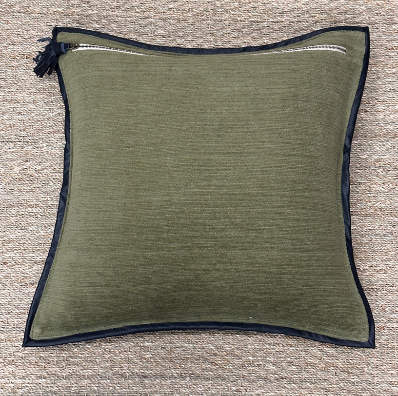 Handmade Sage Leather Frame Pillow