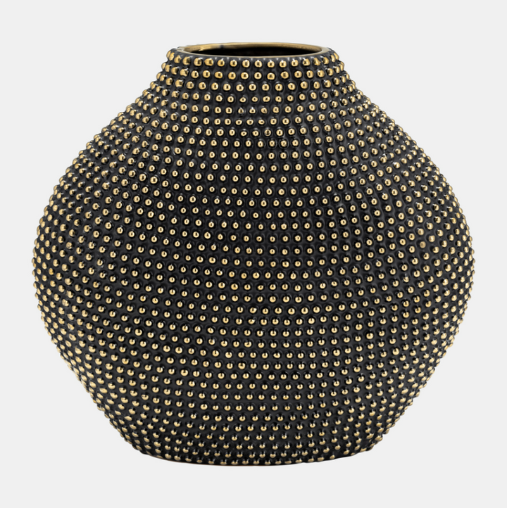 Ceramic Beaded Vase, Black & Gold