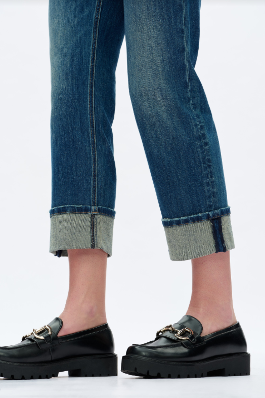 Low Rise Straight Leg Jeans, Retro Dark Blue - 13 Hub Lane   |  Cropped Straight Leg Pants
