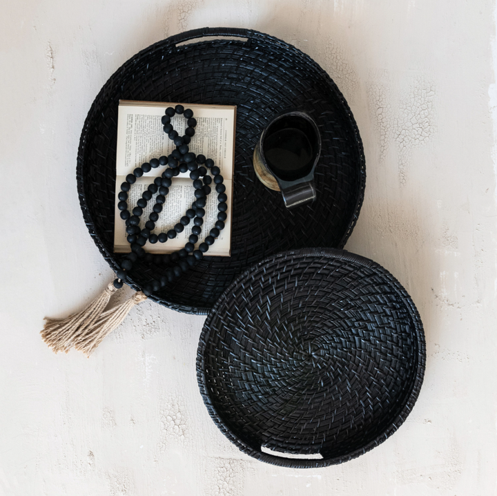 Hand-Woven Bamboo Tray, Black
