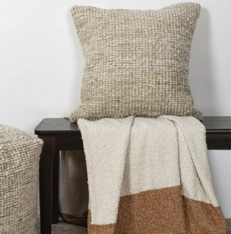 Ivory & Green Wool Pillow - Thumbnail 5