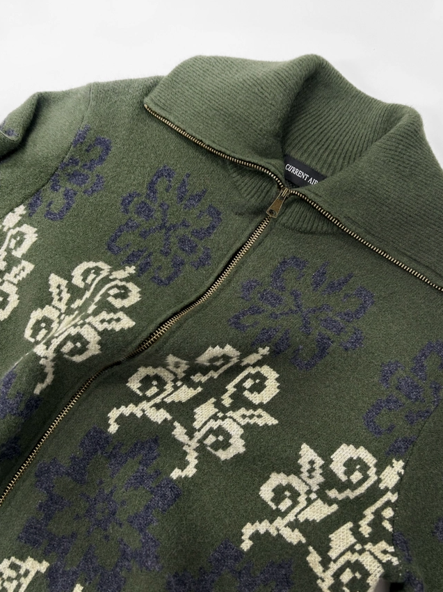 Nordic Jacquard Zip-Up Cardigan, Forest Denim - 13 Hub Lane   |  