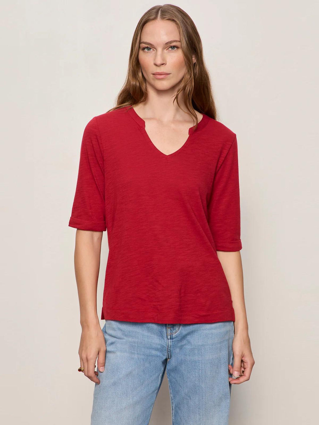 Dolce Notch Neck Tee, Red Berry