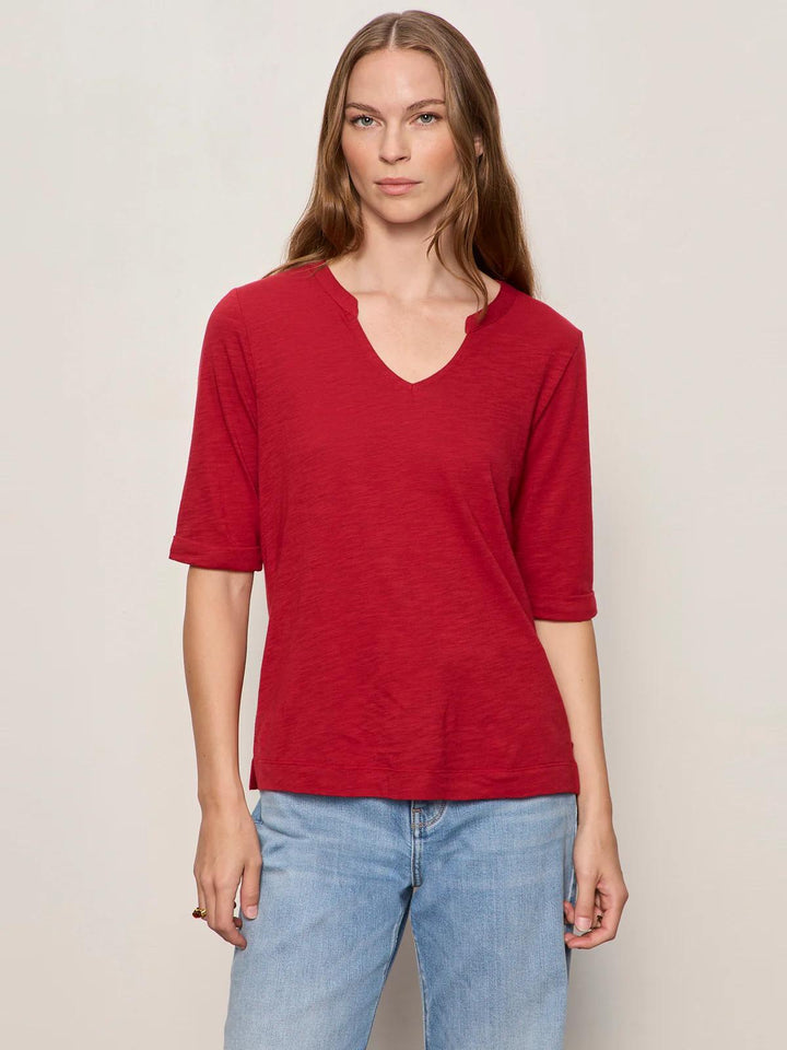 Dolce Notch Neck Tee, Red Berry
