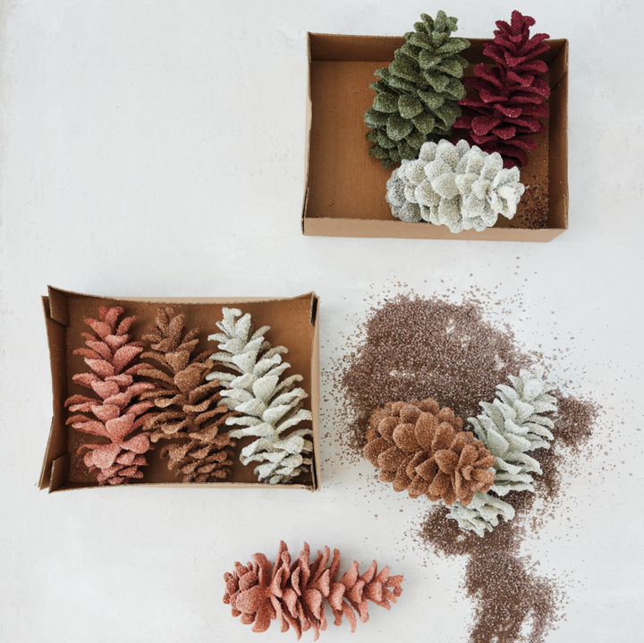 S/3 Faux Pinecones w/ Glitter