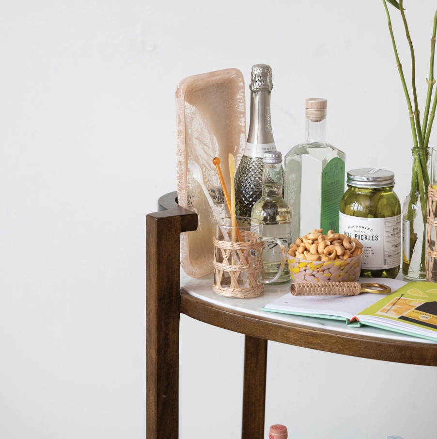 Mango Wood & Marble 2-Tier Bar Cart - 13 Hub Lane   |  Bar Carts