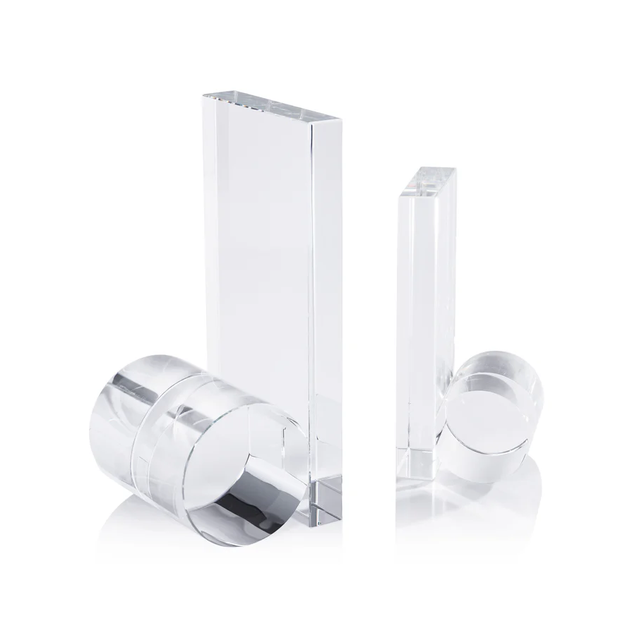 Rolled Crystal Bookends, Clear - 13 Hub Lane   |  Glass Bookends