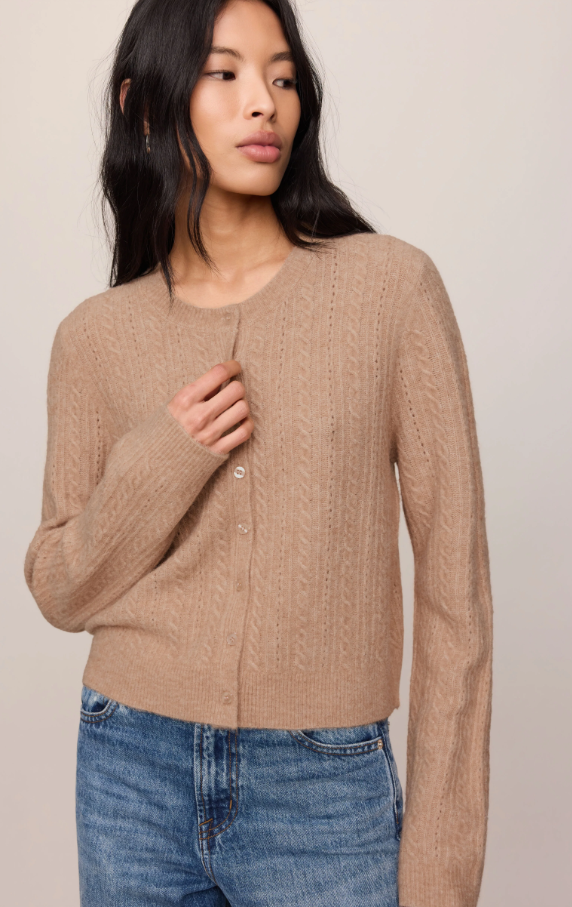 Medina Pointelle Cable Cardigan, Macaroon