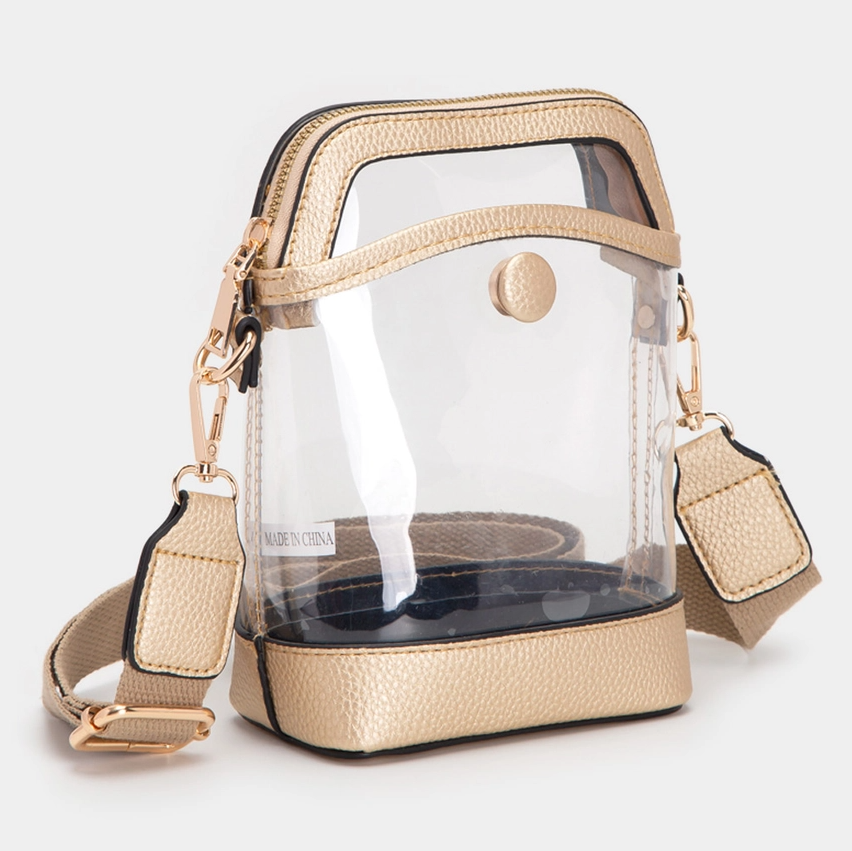 Transparent Crossbody Zipper Bag, Gold - 13 Hub Lane   |  Clear Crossbodies