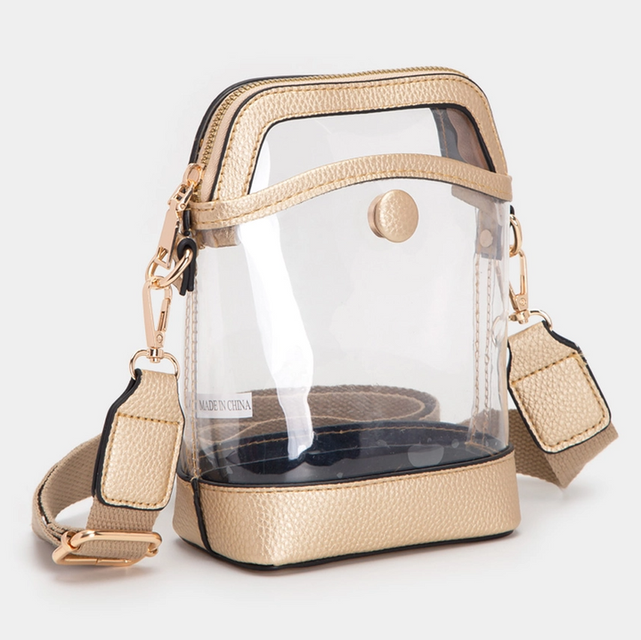 Transparent Crossbody Zipper Bag, Gold - 13 Hub Lane   |  Clear Crossbodies