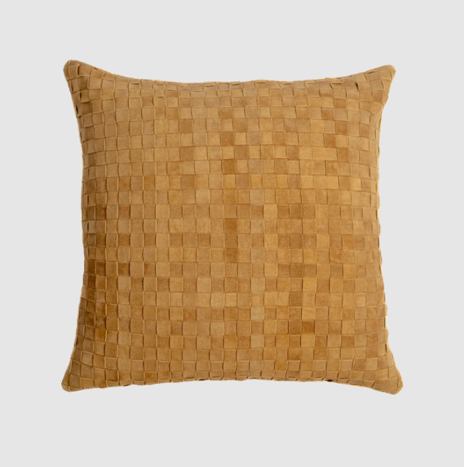 Woven Square Suede Pillow, Camel - 13 Hub Lane   |  