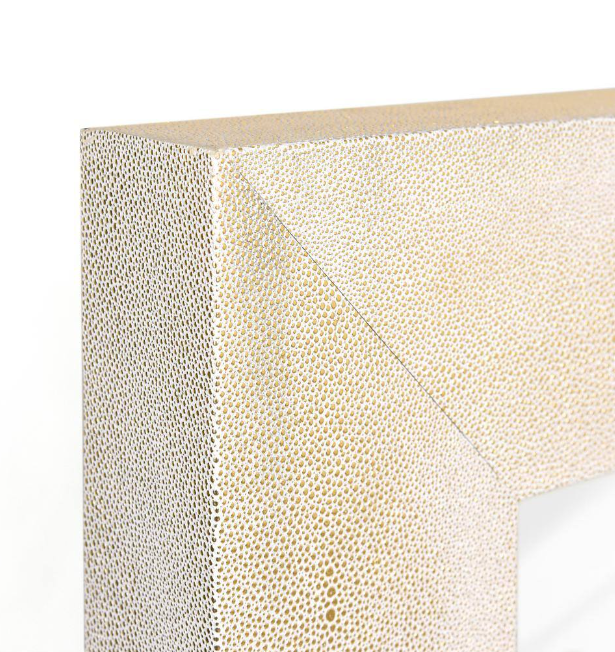 Gold on White Shagreen Leather Beveled Mirror