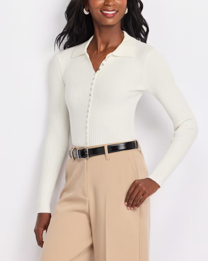 Button Down Variegated Cardi, Chalk