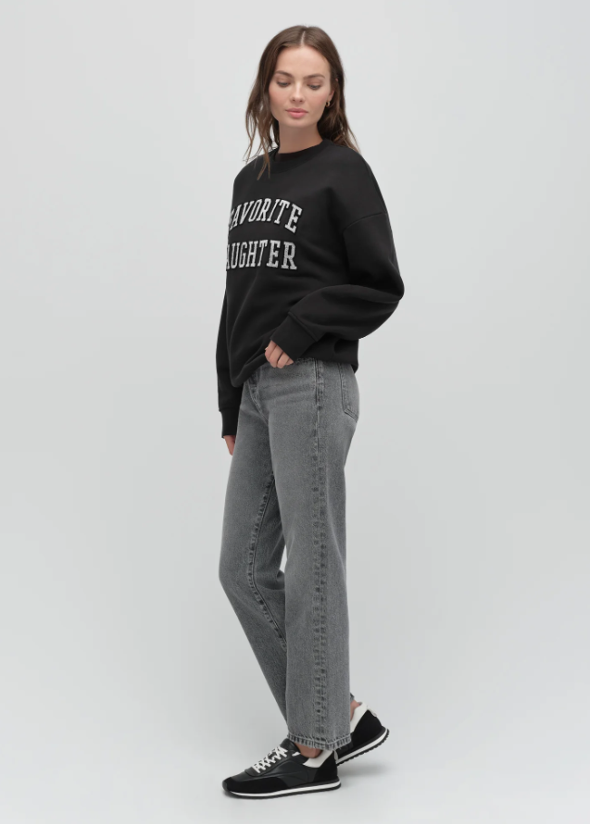 Favorite Daughter Collegiate Embroidery Sweatshirt, Black Velvet w/ White