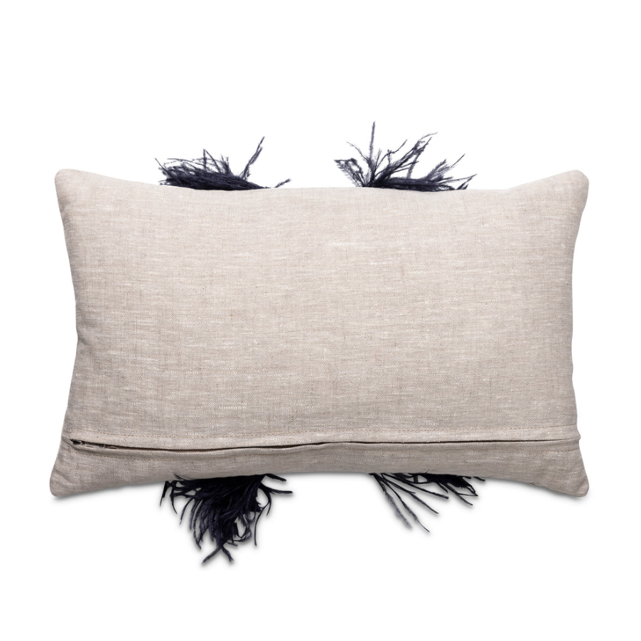 Ngala Trading Ostrich Trim Linen Lumbar Pillow