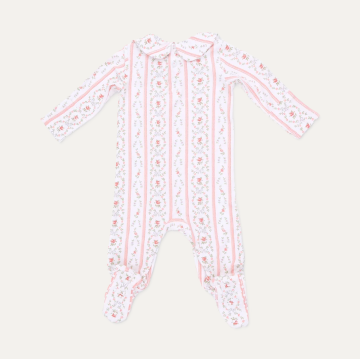 Marnie Rosebud Stripe - Smocked Peter Pan Snap Footie
