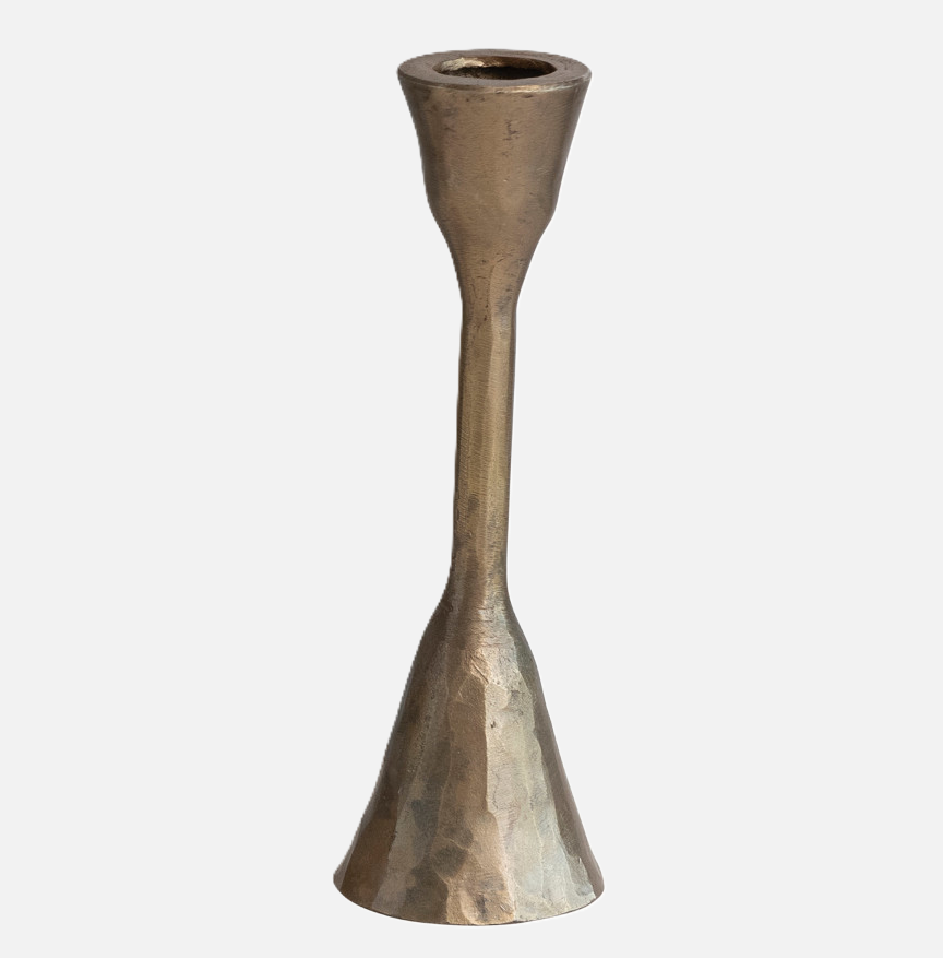 Hand-Forged Iron Taper Holder, Antique Brass
