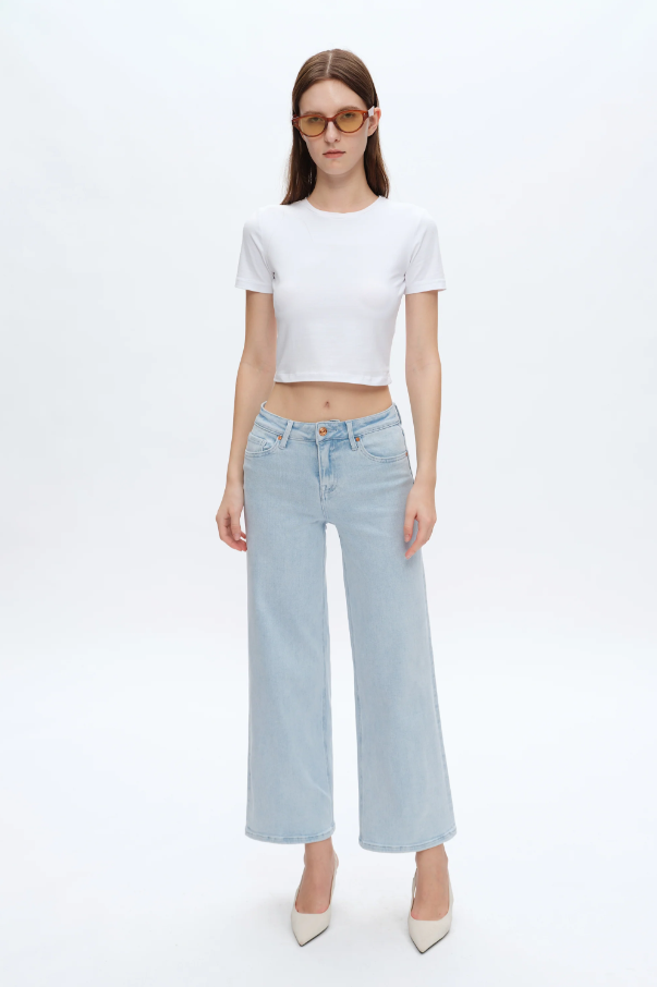 Lisa Mid Rise Wide Leg Jeans, Wathet