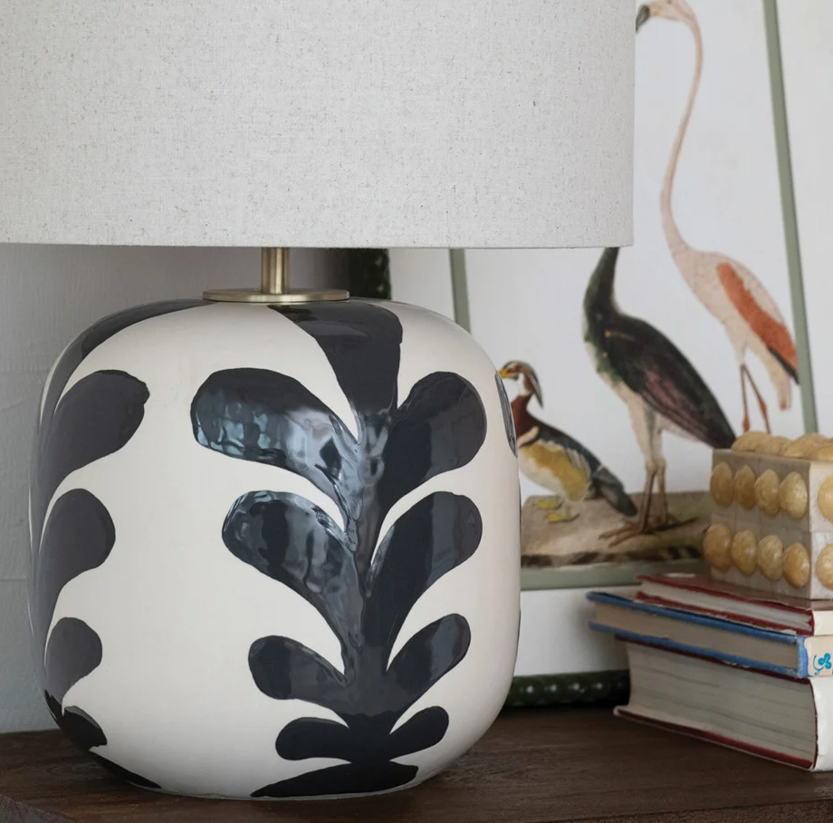 Abstract Floral Table Lamp w/ Linen Shade