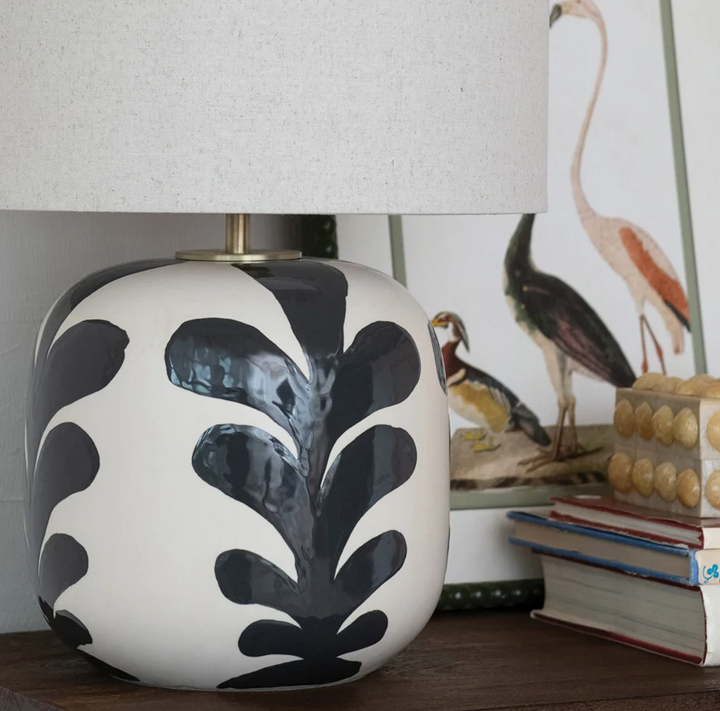 Abstract Floral Table Lamp w/ Linen Shade