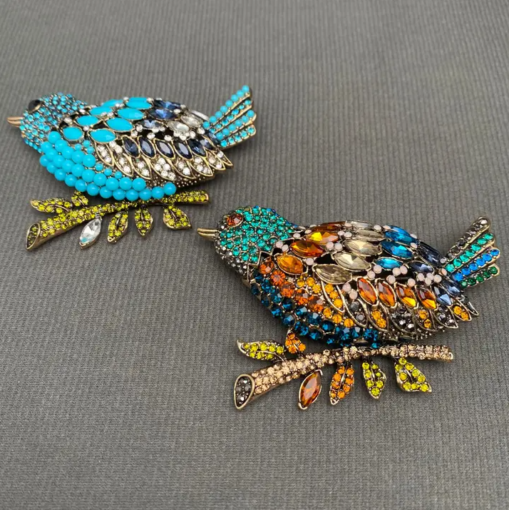 Rhinestone Birds On Tree Branch - 13 Hub Lane   |  Brooches