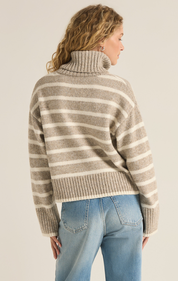 Josephine Stripe Sweater, Heather Taupe - 13 Hub Lane   |  Turtlenecks