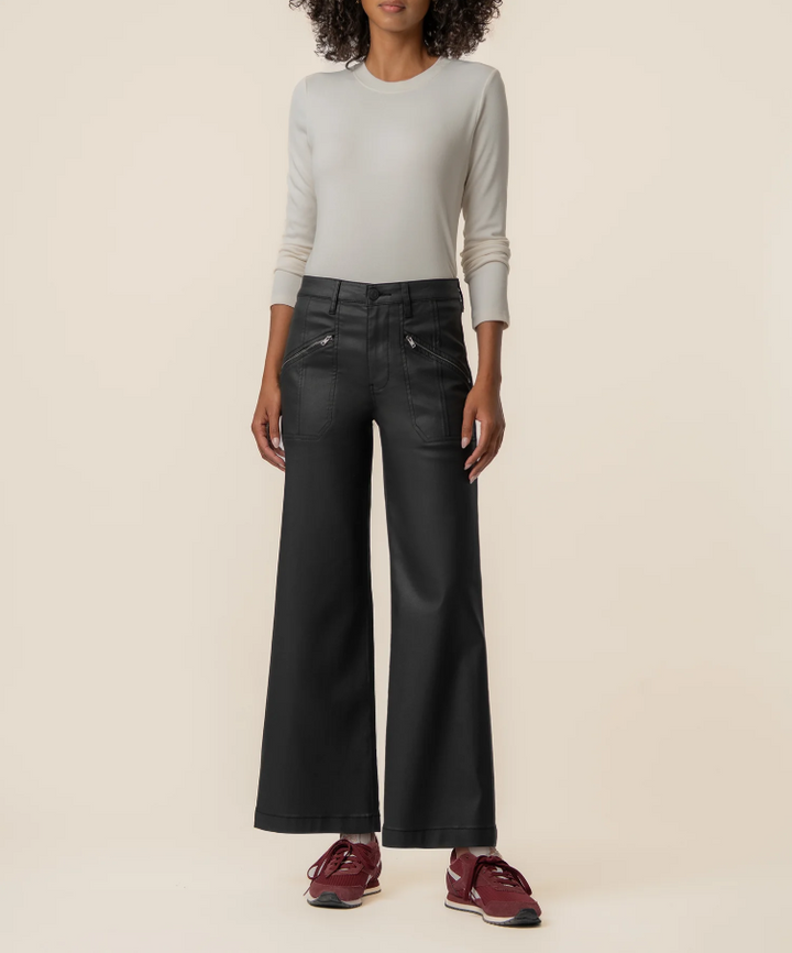 Kut From the Kloth Meg High Rise Wide Leg w/ Zipper Pockets, Matte Black