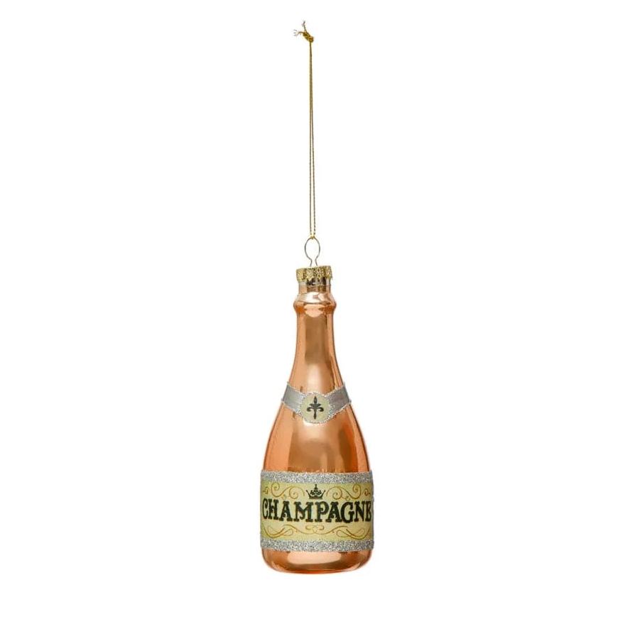 Glass & Glitter Champagne Ornament, Rose