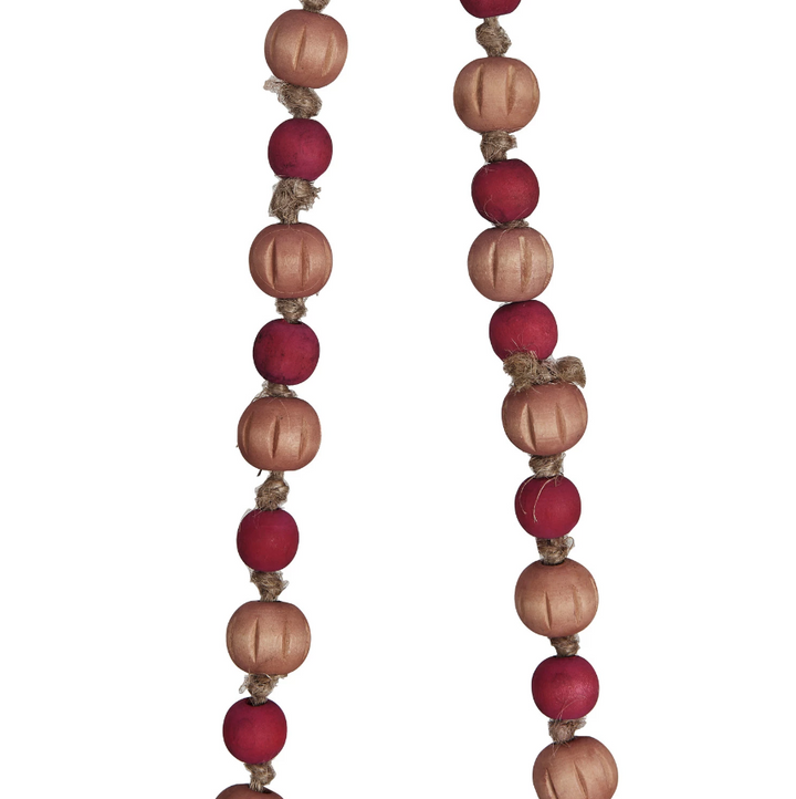 Paulownia Wood Bead Garland w/ Jute Tassels, Pink & Red