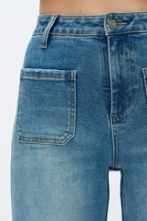 High Rise Wide Leg Jeans, Medium Blue