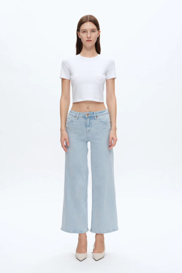 Lisa Mid Rise Wide Leg Jeans, Wathet