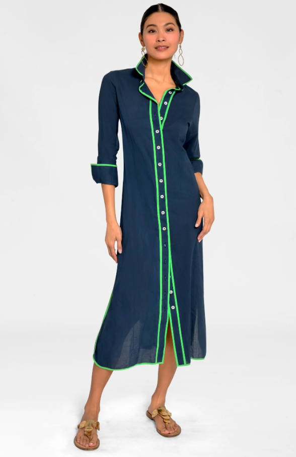 Shirt Tails Long Dress, Navy