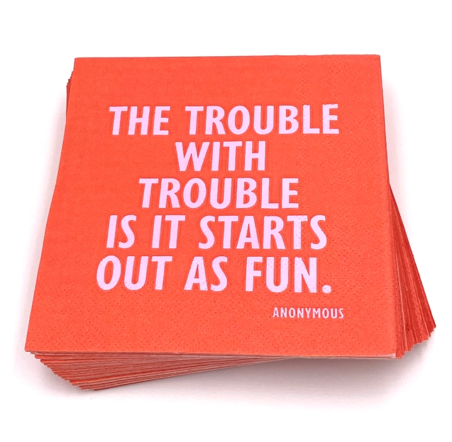 The Trouble w/ Trouble Cocktail Napkins - 13 Hub Lane   |  Funny Cocktail Napkins