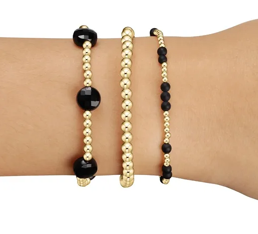 enewton Admire Gold 3mm Bead Bracelet, Faceted Onyx - 13 Hub Lane   |  Beaded Bracelets