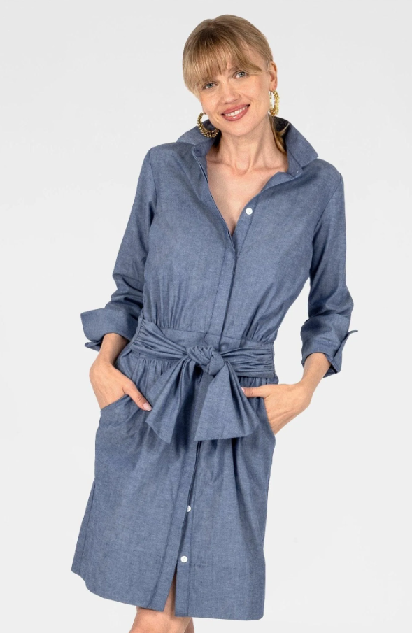 Breezy Blouson Dress, Chambray