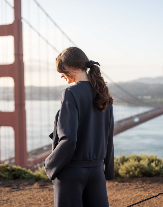 Simone Bow Crewneck Sweatshirt, Navy