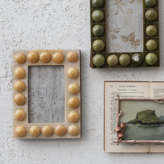 Handmade Marbled Resin Bobbin Photo Frame, Cream - 13 Hub Lane   |  Resin Frames