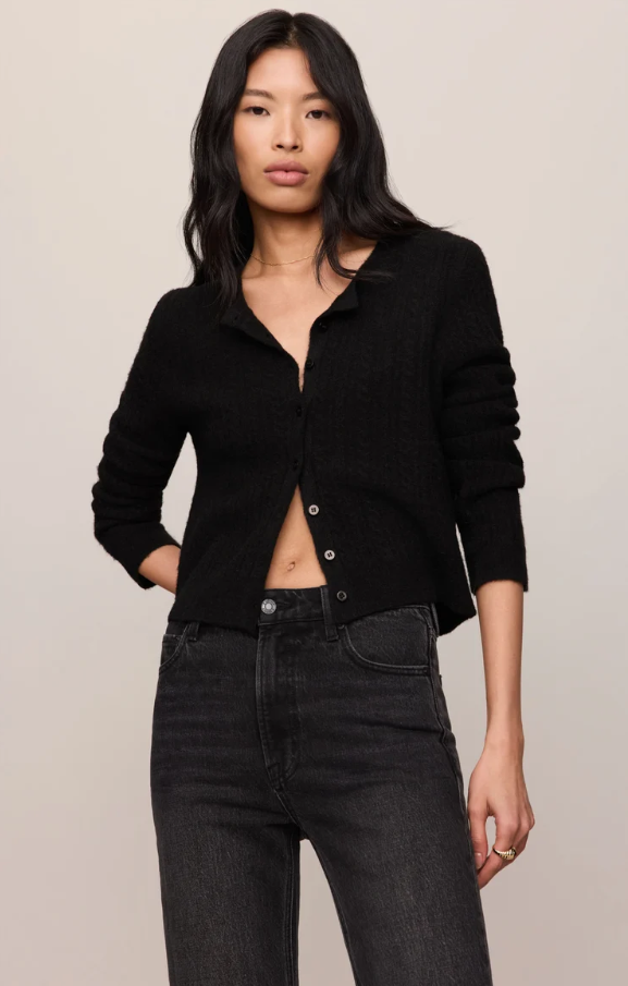 Medina Pointelle Cable Cardigan, Black