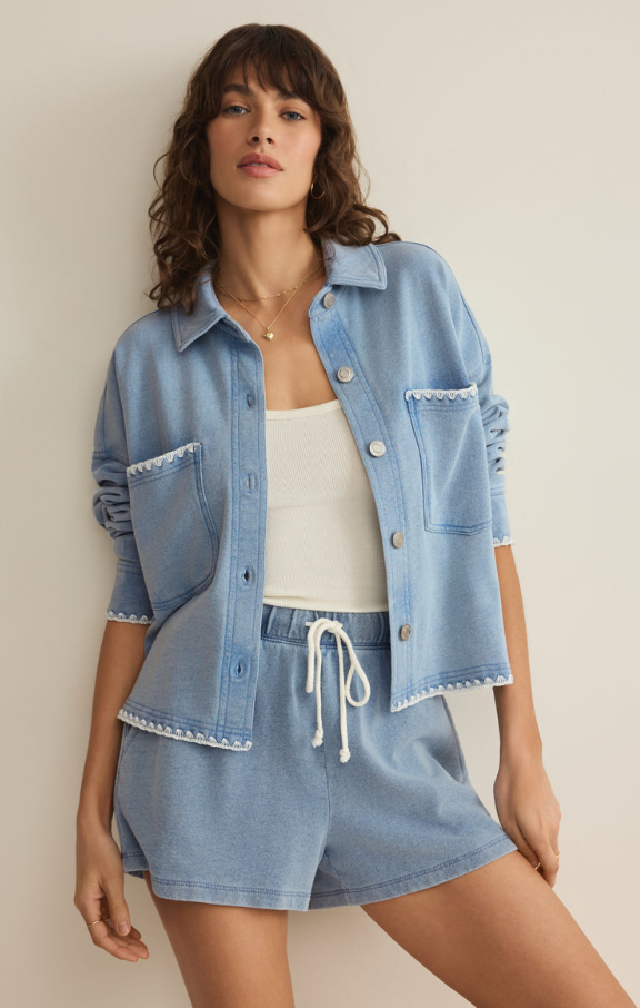 All Day Knit Denim Crop Whipstitch Jacket - 13 Hub Lane   |  Denim Jackets