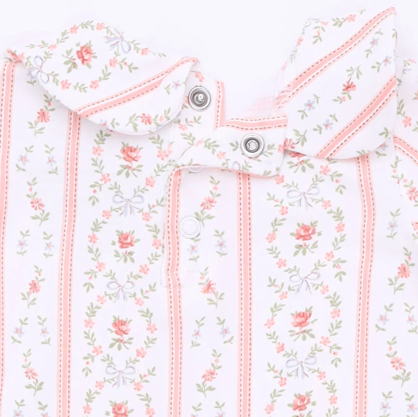Marnie Rosebud Stripe - Smocked Peter Pan Snap Footie