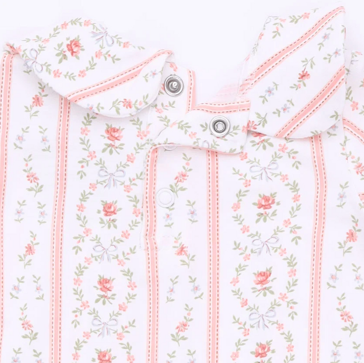 Marnie Rosebud Stripe - Smocked Peter Pan Snap Footie