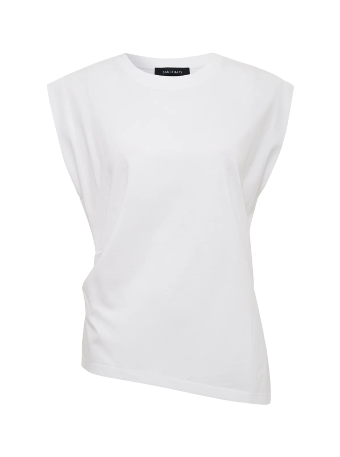 Pleated Muscle Tee, White - 13 Hub Lane   |  