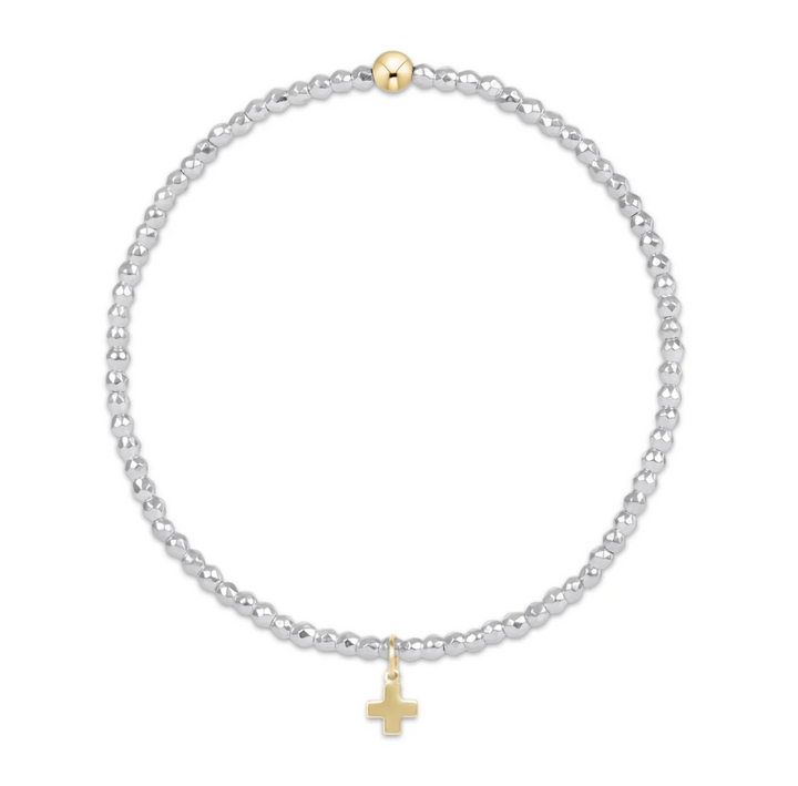 enewton bright silver faceted hematite 2mm bead bracelet - signature cross gold charm - 13 Hub Lane   |  Charm Bracelets