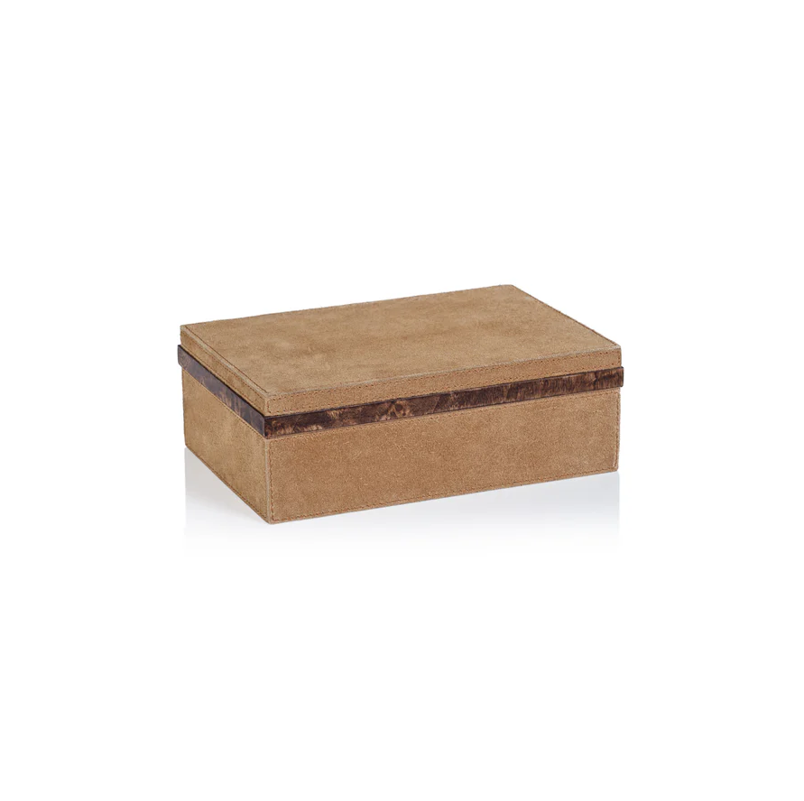 Cortina Suede Box w/ Burl Wood Trim - 13 Hub Lane   |  Decorative Boxes