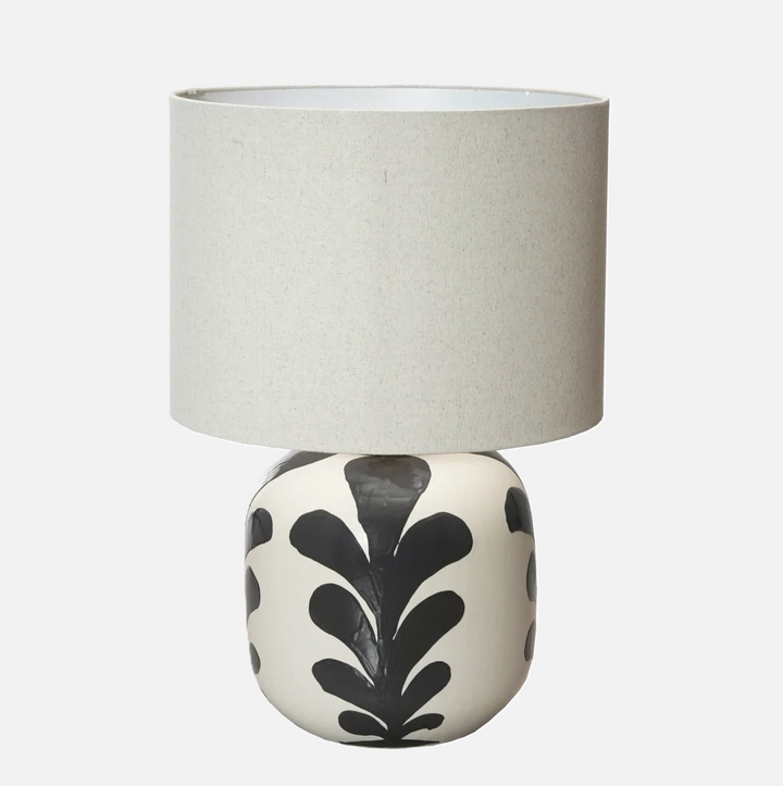 Abstract Floral Table Lamp w/ Linen Shade