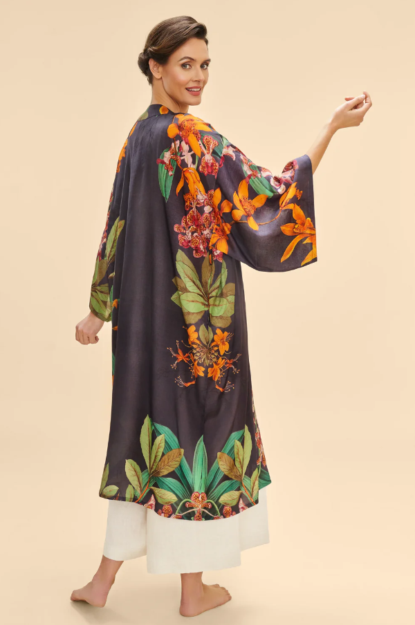 Botany Bliss In Charcoal Kimono Gown