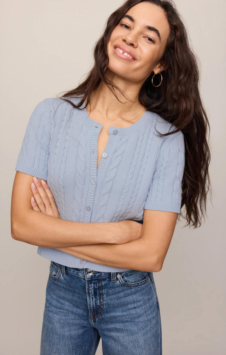Cera Short Sleeve Cardigan, Skyline