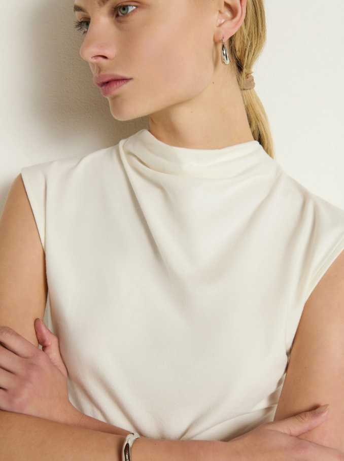 Nation LTD Lulu Mock Neck Top, Porcelain - 13 Hub Lane   |  Mock Neck Tanks