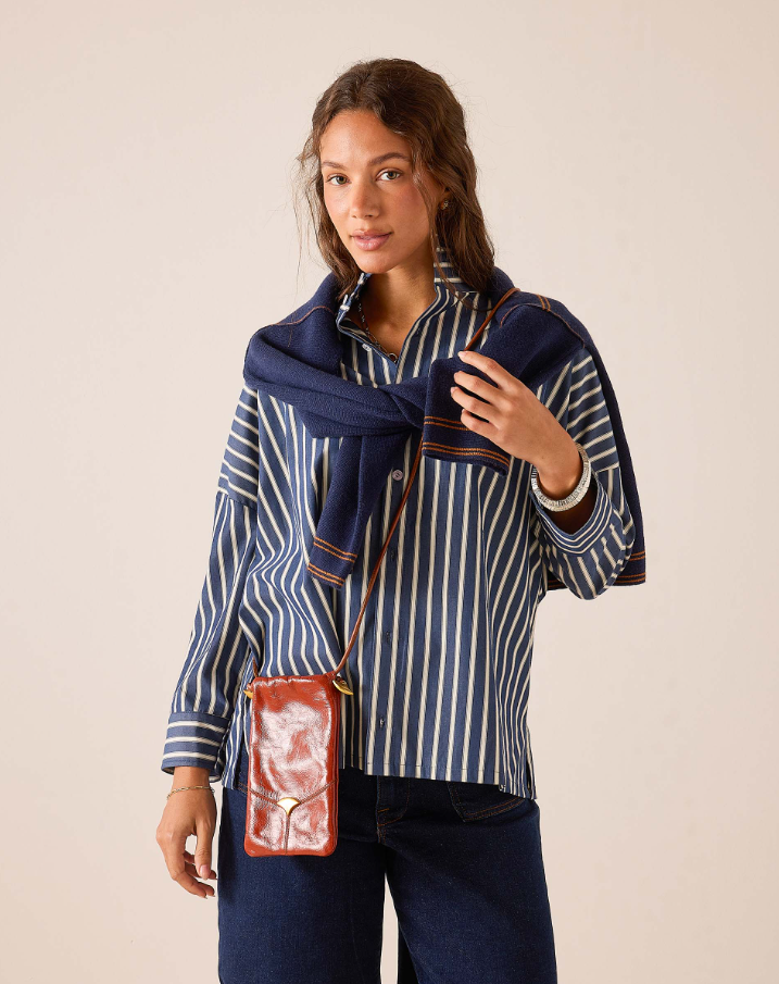 Emerson Pop Up Collar Top, Deep Blue Stripe