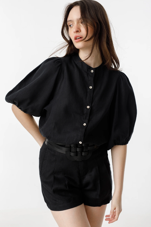 Bubble Linen Shirt, Black - 13 Hub Lane   |  